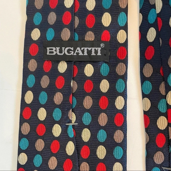 Bugatti Men’s Blue Multi-Colored Polka Dot Silk Tie - Picture 3 of 4